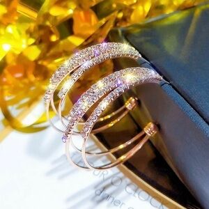 NEW 1.75” 45mm 18 k Gold Diamond Hoop Earrings